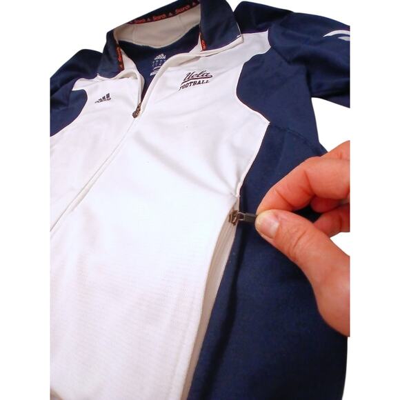 Y2K 2010 Adidas UCLA Footbal Track Scorch Jacket Sz L White Blue Full Zip Logo - Picture 9 of 16